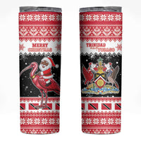 Trinidad And Tobago Christmas Skinny Tumbler Funny Santa Riding Scarlet Ibis - Wonder Print Shop