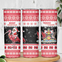 Trinidad And Tobago Christmas Skinny Tumbler Funny Santa Riding Scarlet Ibis - Wonder Print Shop
