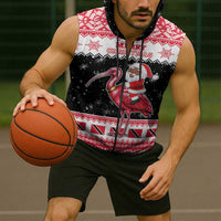 Trinidad And Tobago Christmas Sleeveless Zip Hoodie Funny Santa Riding Scarlet Ibis - Wonder Print Shop
