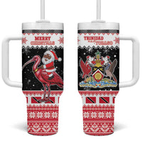 Trinidad And Tobago Christmas Tumbler With Handle Funny Santa Riding Scarlet Ibis - Wonder Print Shop