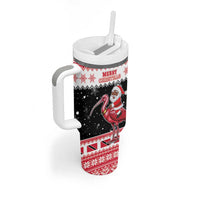 Trinidad And Tobago Christmas Tumbler With Handle Funny Santa Riding Scarlet Ibis - Wonder Print Shop