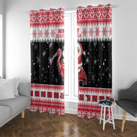 Trinidad And Tobago Christmas Window Curtain Funny Santa Riding Scarlet Ibis - Wonder Print Shop