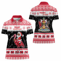 Trinidad And Tobago Christmas Women Polo Shirt Funny Santa Riding Scarlet Ibis - Wonder Print Shop