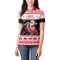 Trinidad And Tobago Christmas Women Polo Shirt Funny Santa Riding Scarlet Ibis - Wonder Print Shop