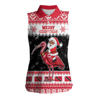 Trinidad And Tobago Christmas Women Sleeveless Polo Shirt Funny Santa Riding Scarlet Ibis - Wonder Print Shop