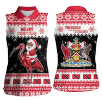 Trinidad And Tobago Christmas Women Sleeveless Polo Shirt Funny Santa Riding Scarlet Ibis - Wonder Print Shop