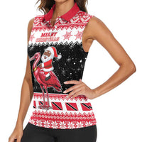 Trinidad And Tobago Christmas Women Sleeveless Polo Shirt Funny Santa Riding Scarlet Ibis - Wonder Print Shop