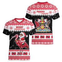 Trinidad And Tobago Christmas Women V-Neck T-Shirt Funny Santa Riding Scarlet Ibis - Wonder Print Shop