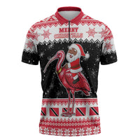 Trinidad And Tobago Christmas Zipper Polo Shirt Funny Santa Riding Scarlet Ibis - Wonder Print Shop