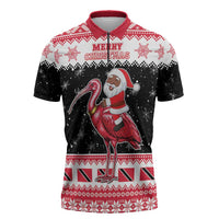 Trinidad And Tobago Christmas Zipper Polo Shirt Funny Santa Riding Scarlet Ibis - Wonder Print Shop