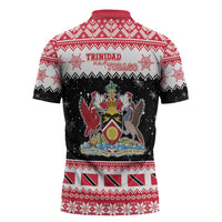 Trinidad And Tobago Christmas Zipper Polo Shirt Funny Santa Riding Scarlet Ibis - Wonder Print Shop