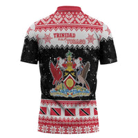 Trinidad And Tobago Christmas Zipper Polo Shirt Funny Santa Riding Scarlet Ibis - Wonder Print Shop