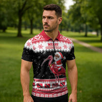 Trinidad And Tobago Christmas Zipper Polo Shirt Funny Santa Riding Scarlet Ibis - Wonder Print Shop