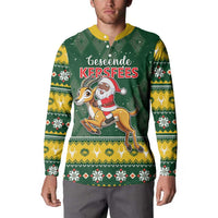 South Africa Christmas Button Sweatshirt Funny Santa Riding Springbok LT05 - Wonder Print Shop