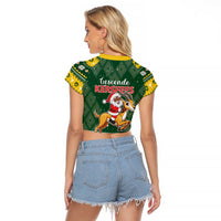 South Africa Christmas Raglan Cropped T Shirt Funny Santa Riding Springbok LT05 - Wonder Print Shop