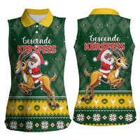 South Africa Christmas Women Sleeveless Polo Shirt Funny Santa Riding Springbok LT05 - Wonder Print Shop