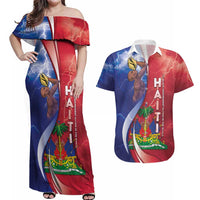 Haiti Independence Day Couples Matching Off Shoulder Maxi Dress and Hawaiian Shirt The First Black Independent Nation - Wonder Print Shop