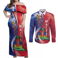 Haiti Independence Day Couples Matching Off Shoulder Maxi Dress and Long Sleeve Button Shirt The First Black Independent Nation - Wonder Print Shop