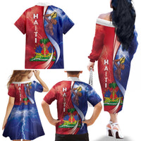 Haiti Independence Day Family Matching Off The Shoulder Long Sleeve Dress and Hawaiian Shirt The First Black Independent Nation - Wonder Print Shop