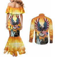 United States Fourth Of July Couples Matching Mermaid Dress and Long Sleeve Button Shirt Happy Independence Day