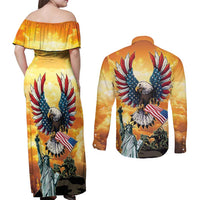 United States Fourth Of July Couples Matching Off Shoulder Maxi Dress and Long Sleeve Button Shirt Happy Independence Day