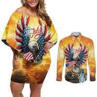 United States Fourth Of July Couples Matching Off Shoulder Short Dress and Long Sleeve Button Shirt Happy Independence Day