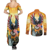 United States Fourth Of July Couples Matching Summer Maxi Dress and Long Sleeve Button Shirt Happy Independence Day