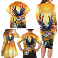 United States Fourth Of July Family Matching Long Sleeve Bodycon Dress and Hawaiian Shirt Happy Independence Day