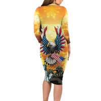 United States Fourth Of July Family Matching Long Sleeve Bodycon Dress and Hawaiian Shirt Happy Independence Day
