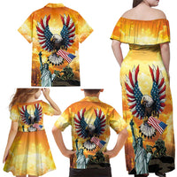 United States Fourth Of July Family Matching Off Shoulder Maxi Dress and Hawaiian Shirt Happy Independence Day