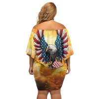 United States Fourth Of July Family Matching Off Shoulder Short Dress and Hawaiian Shirt Happy Independence Day