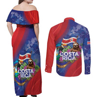 Costa Rica Independence Day Couples Matching Off Shoulder Maxi Dress and Long Sleeve Button Shirt 204 Years Of Freedom - Wonder Print Shop
