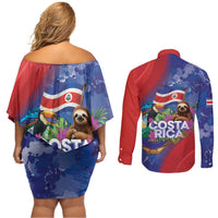 Costa Rica Independence Day Couples Matching Off Shoulder Short Dress and Long Sleeve Button Shirt 204 Years Of Freedom - Wonder Print Shop
