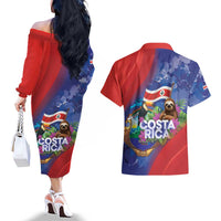 Costa Rica Independence Day Couples Matching Off The Shoulder Long Sleeve Dress and Hawaiian Shirt 204 Years Of Freedom - Wonder Print Shop