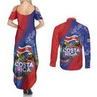 Costa Rica Independence Day Couples Matching Summer Maxi Dress and Long Sleeve Button Shirt 204 Years Of Freedom - Wonder Print Shop