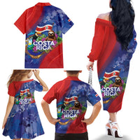 Costa Rica Independence Day Family Matching Off The Shoulder Long Sleeve Dress and Hawaiian Shirt 204 Years Of Freedom - Wonder Print Shop