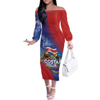 Costa Rica Independence Day Family Matching Off The Shoulder Long Sleeve Dress and Hawaiian Shirt 204 Years Of Freedom - Wonder Print Shop