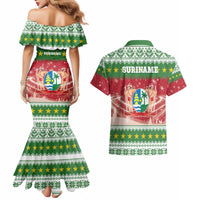 Suriname Christmas Couples Matching Mermaid Dress and Hawaiian Shirt Coat Of Arms Zalig Kersfeest - Wonder Print Shop