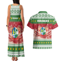Suriname Christmas Couples Matching Tank Maxi Dress and Hawaiian Shirt Coat Of Arms Zalig Kersfeest - Wonder Print Shop