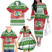 Suriname Christmas Family Matching Off The Shoulder Long Sleeve Dress and Hawaiian Shirt Coat Of Arms Zalig Kersfeest - Wonder Print Shop