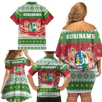 Suriname Christmas Family Matching Off Shoulder Short Dress and Hawaiian Shirt Coat Of Arms Zalig Kersfeest - Wonder Print Shop