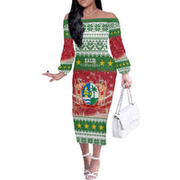 Suriname Christmas Off The Shoulder Long Sleeve Dress Coat Of Arms Zalig Kersfeest - Wonder Print Shop