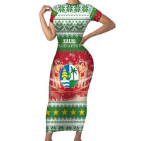 Suriname Christmas Short Sleeve Bodycon Dress Coat Of Arms Zalig Kersfeest - Wonder Print Shop