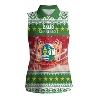 Suriname Christmas Women Sleeveless Polo Shirt Coat Of Arms Zalig Kersfeest - Wonder Print Shop