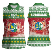 Suriname Christmas Women Sleeveless Polo Shirt Coat Of Arms Zalig Kersfeest - Wonder Print Shop