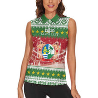Suriname Christmas Women Sleeveless Polo Shirt Coat Of Arms Zalig Kersfeest - Wonder Print Shop