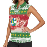 Suriname Christmas Women Sleeveless Polo Shirt Coat Of Arms Zalig Kersfeest - Wonder Print Shop