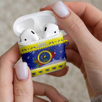 United States Virgin Islands Christmas AirPods Case Coat Of Arms With Poinsettia - Wonder Print Shop