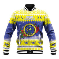 United States Virgin Islands Christmas Baseball Jacket Coat Of Arms With Poinsettia - Wonder Print Shop