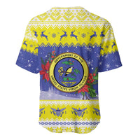 United States Virgin Islands Christmas Baseball Jersey Coat Of Arms With Poinsettia - Wonder Print Shop